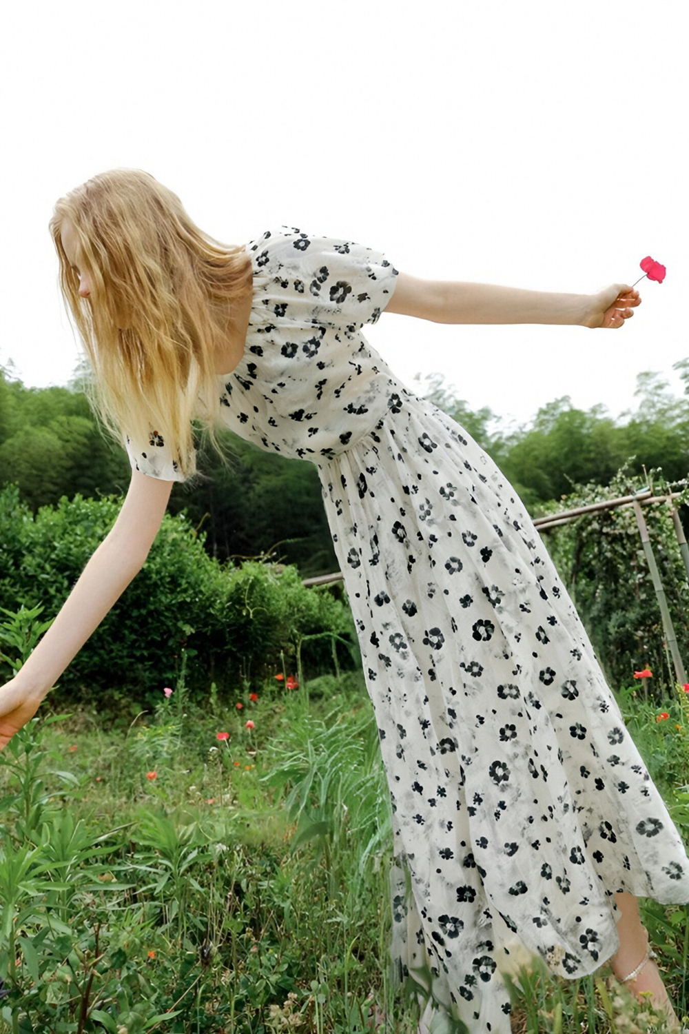 Elegant Mid-Waist Floral Dress