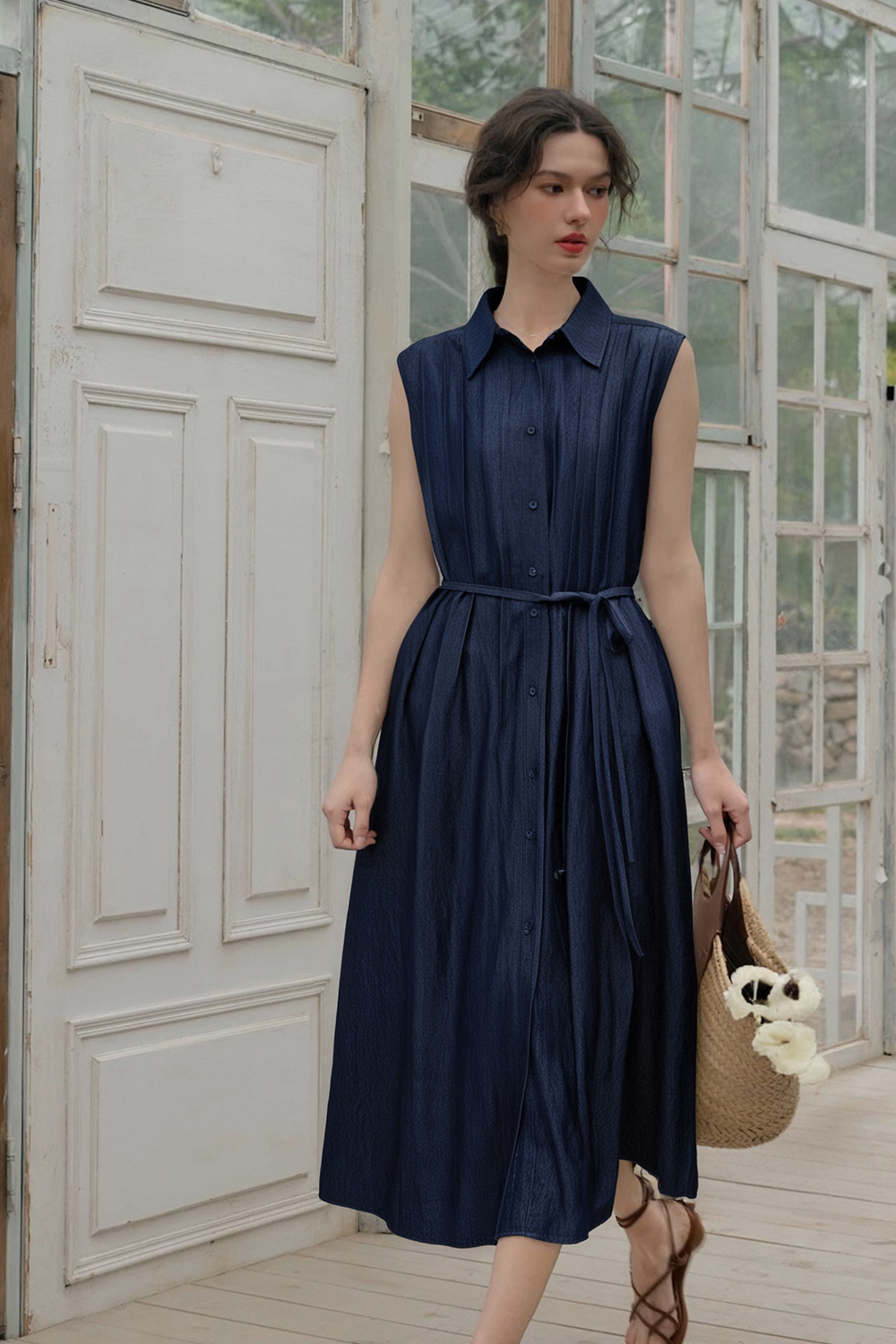 Solid Color Sleeveless A-Line Dress