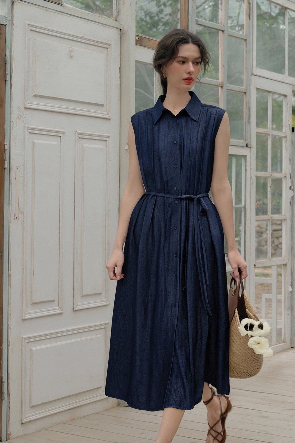 Solid Color Sleeveless A-Line Dress