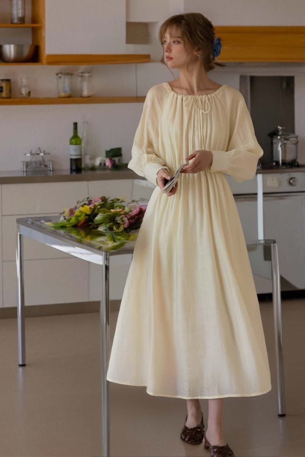 French Holiday Style Large Round Neck Dress