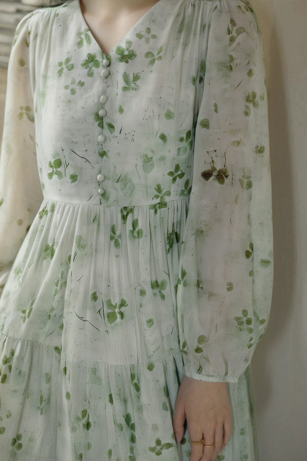 V-Neck Waist Floral Dress