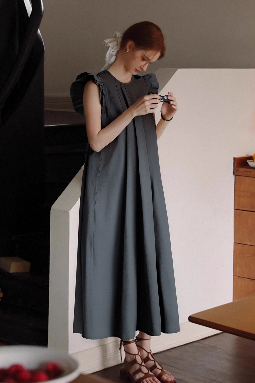 100% Cotton Loose Pleated Dress