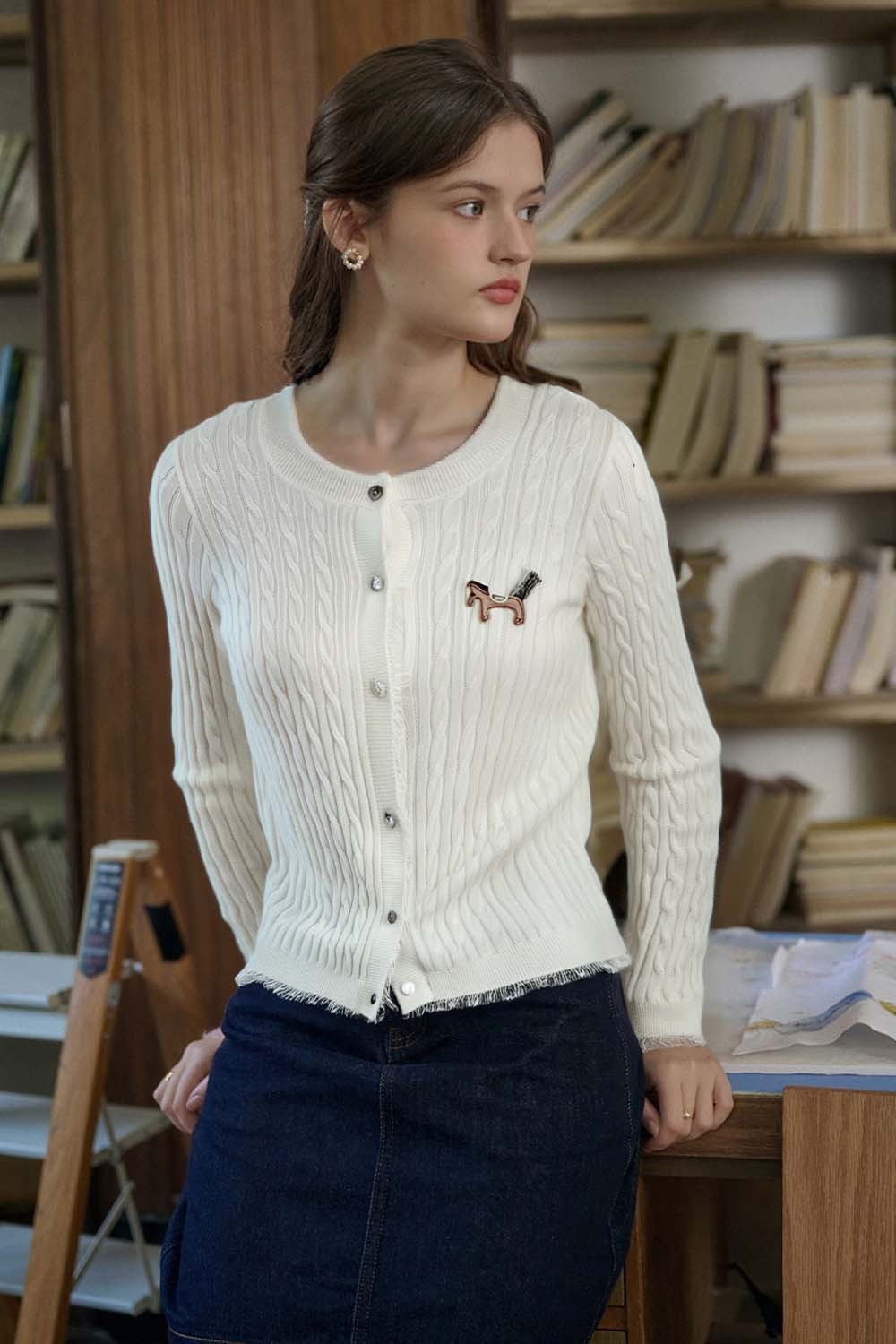 Pony Embroidered Knitted Cardigan
