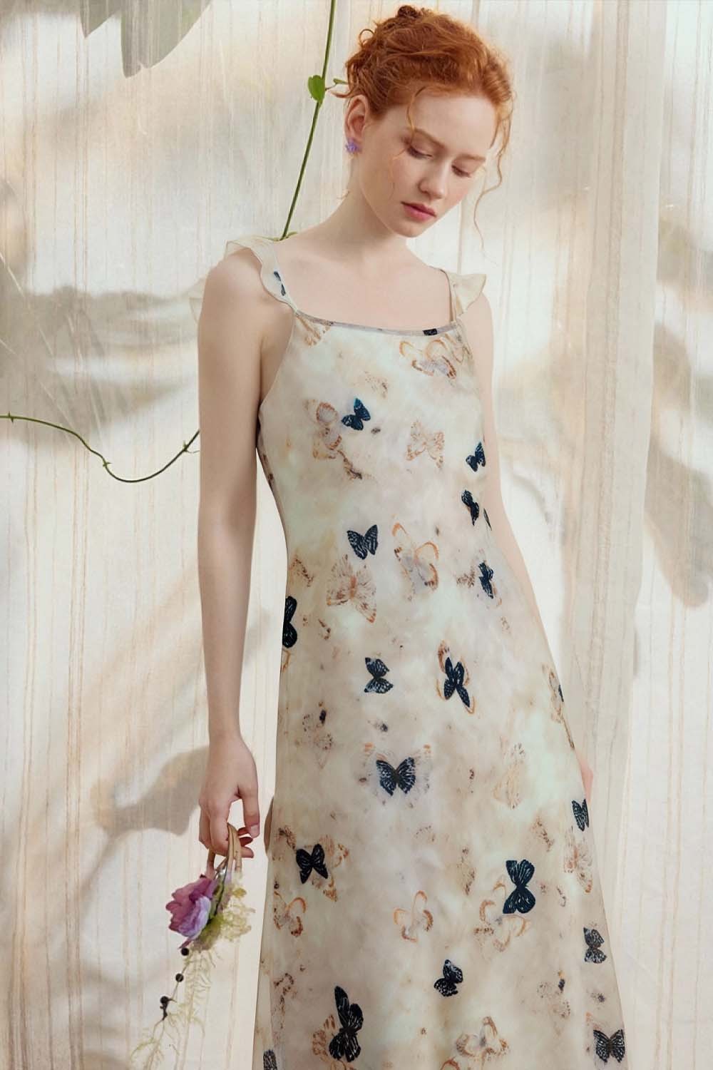 U-Neck Butterfly Suspender Dress