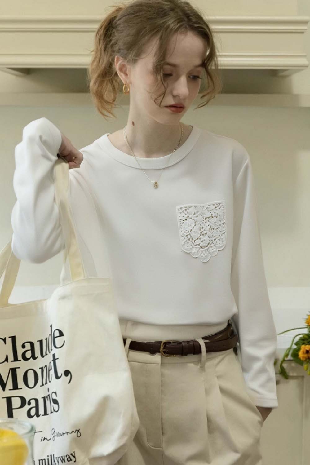 Lace Patch Pocket T-Shirt