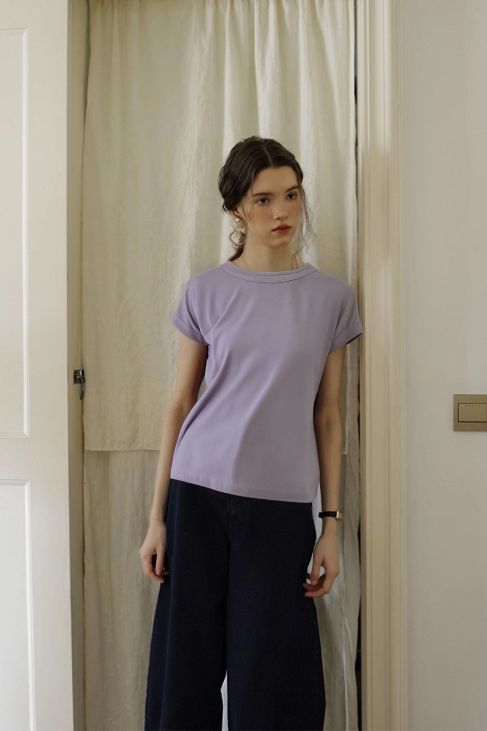 Round Neck Raglan Solid Color T-Shirt