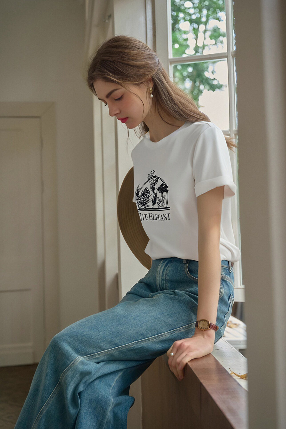Cotton Printed Straight T-Shirt
