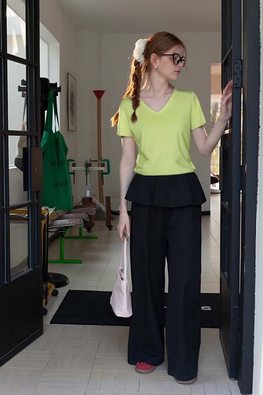 Pure Color V-Neck Casual T-Shirt