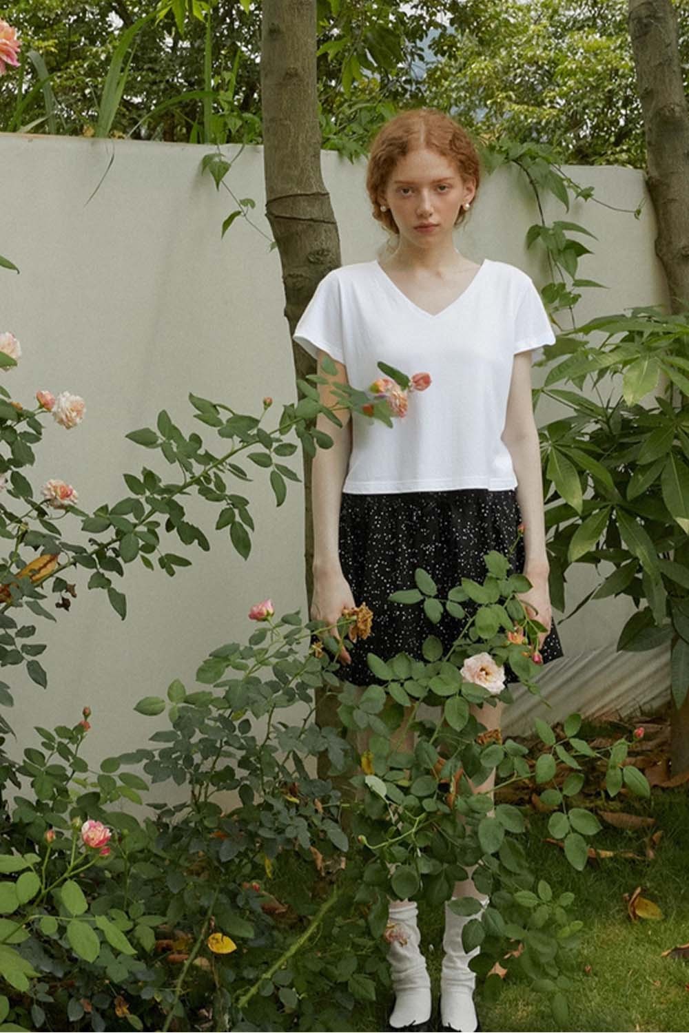 Pure Color V-Neck Casual T-Shirt