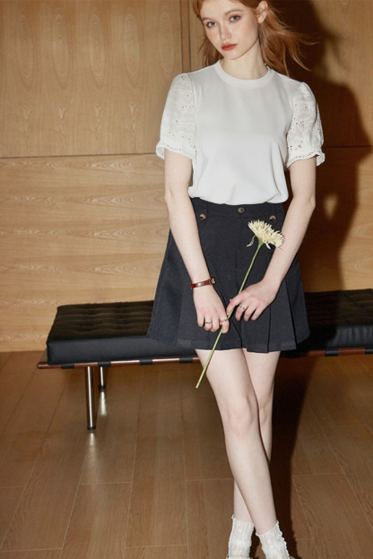 Hollow Puff Sleeve Short T-Shirt