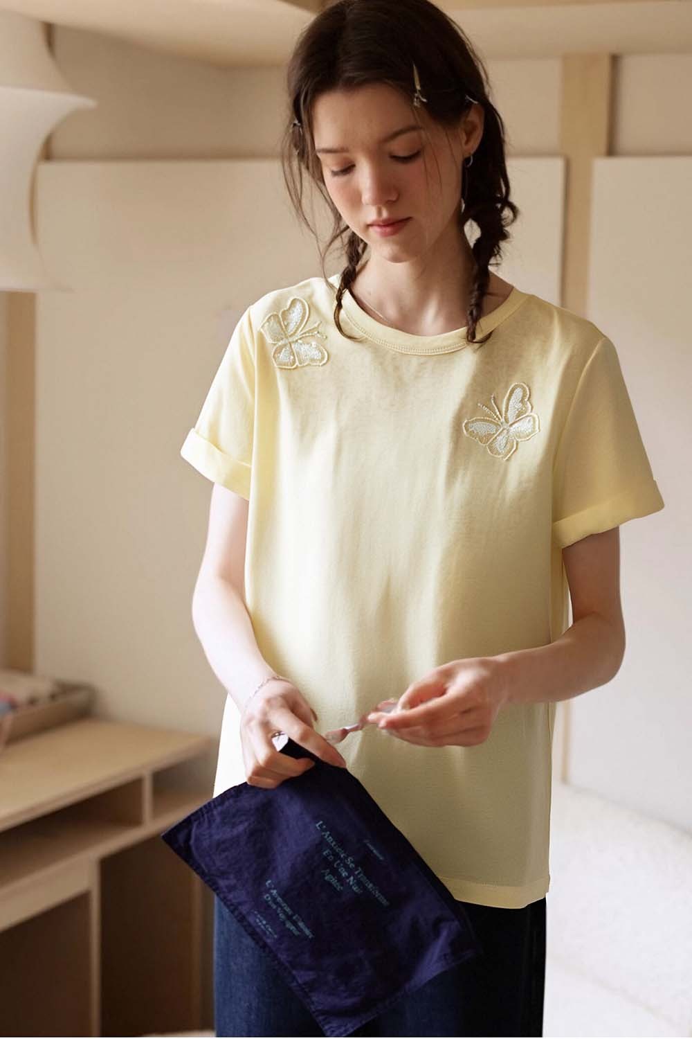 Lace Butterfly Solid Color T-Shirt