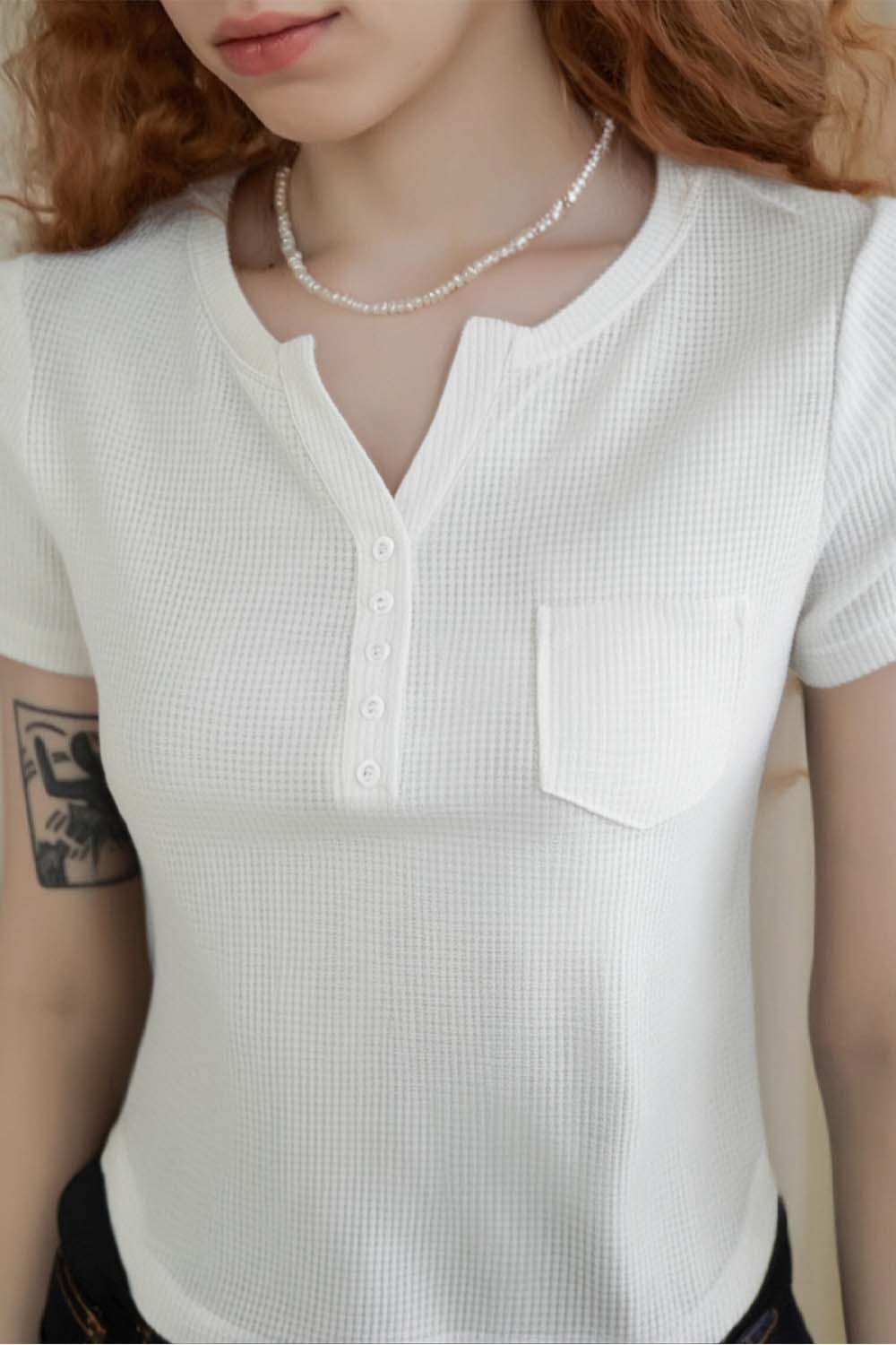 Round Neck Half-Open Loose T-Shirt