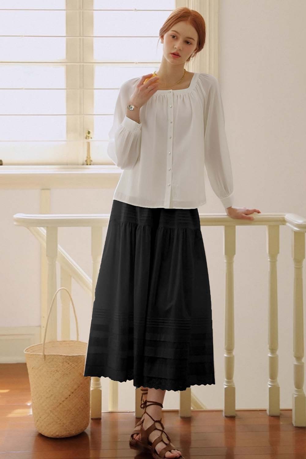 100% Cotton Square Neck Loose Shirt