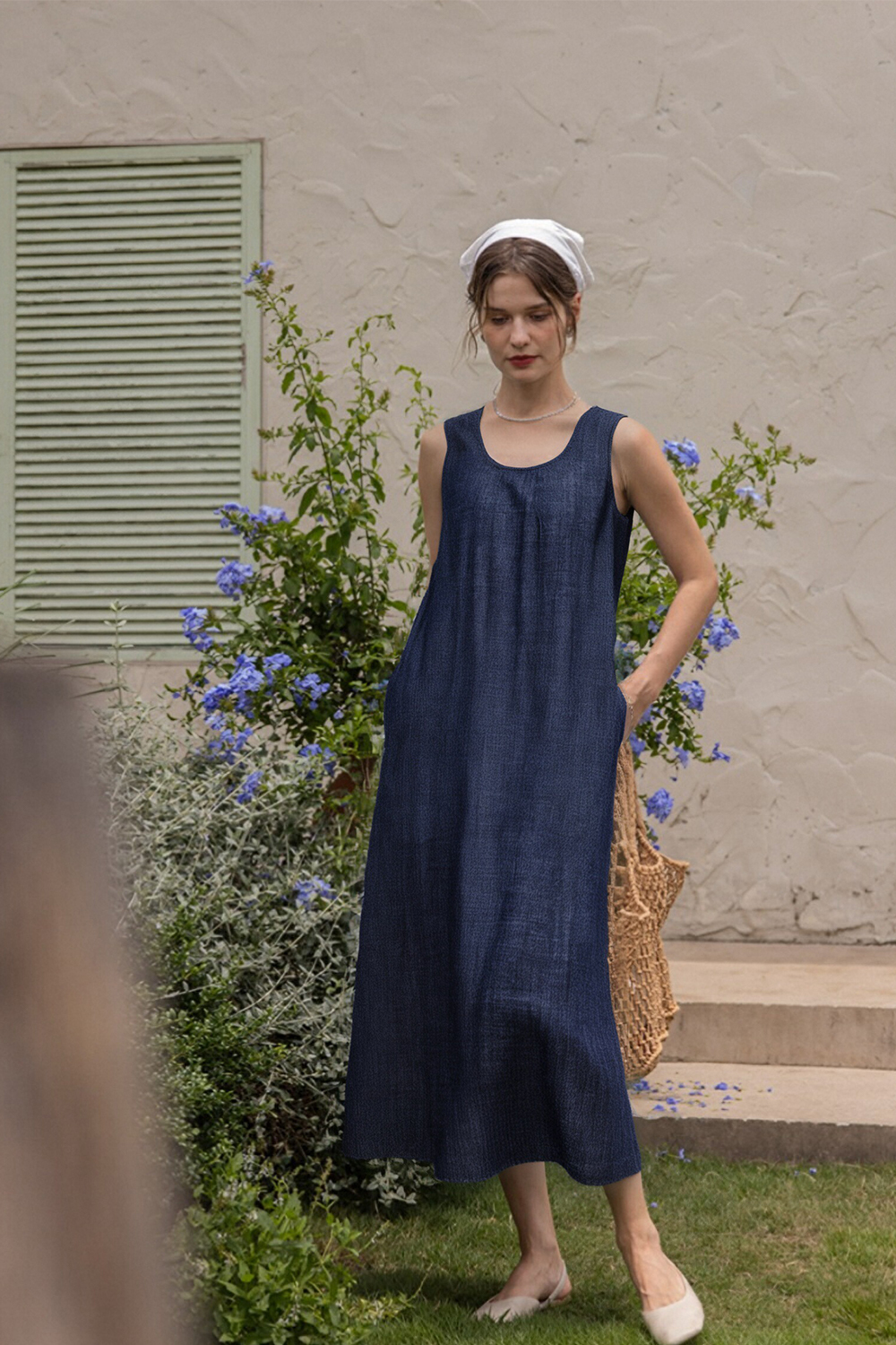 100% Cotton U-Neck Denim Dress