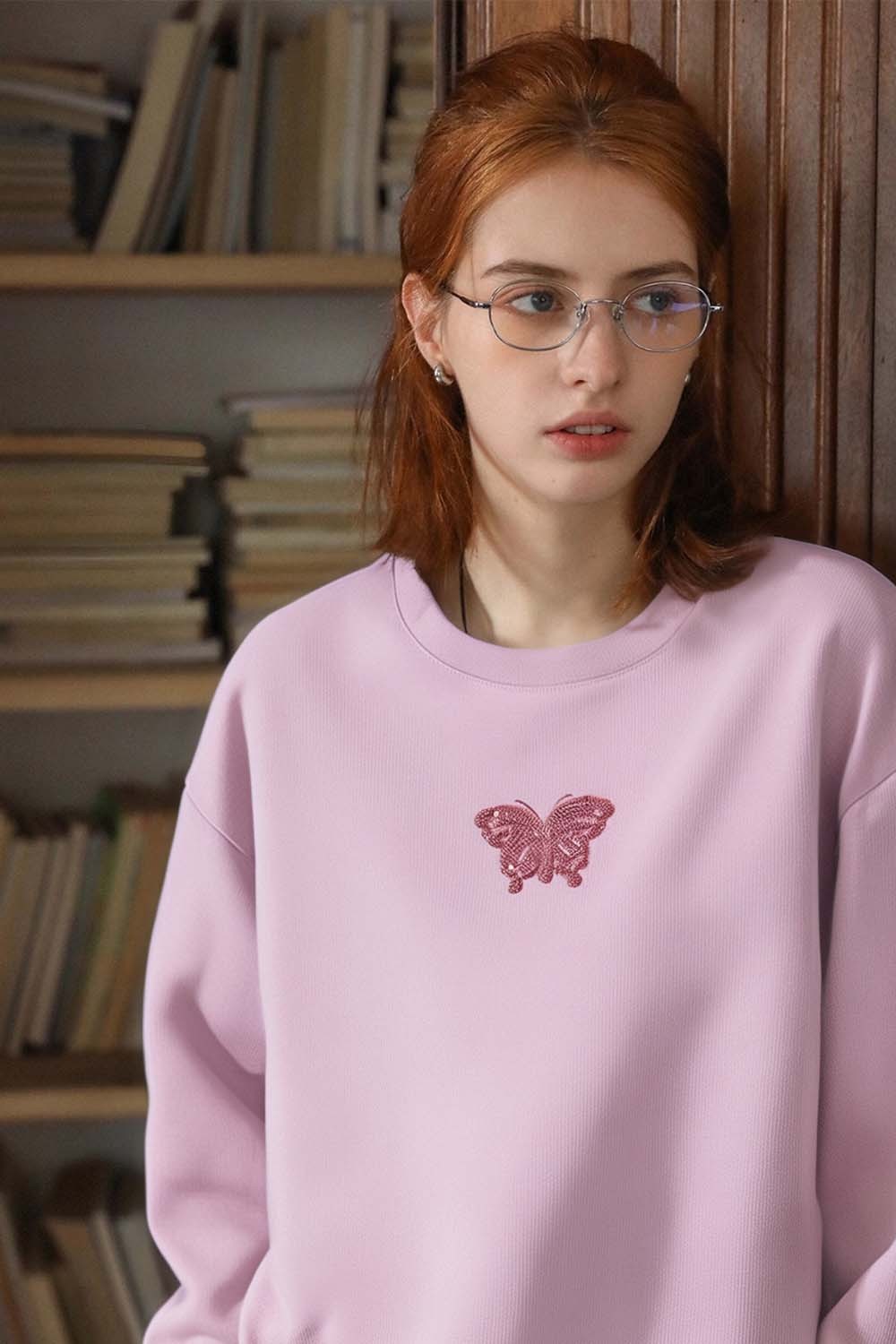Butterfly Embroidered Sequined Knitted Sweatshirt