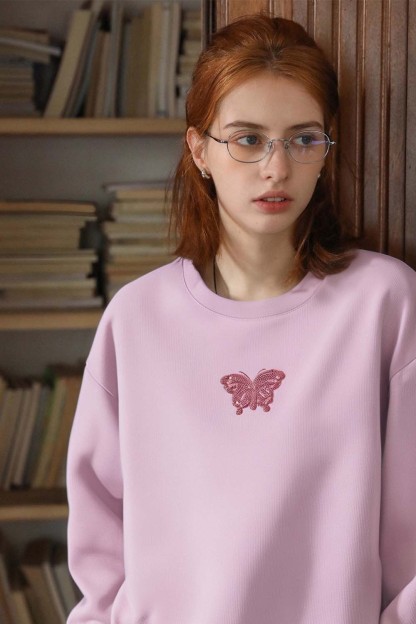 Butterfly Embroidered Sequined Knitted Sweatshirt