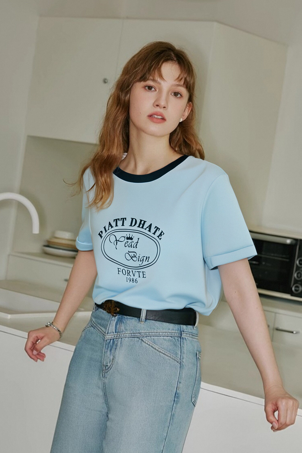 Round Neck Printed Decorative Straight T-Shirt