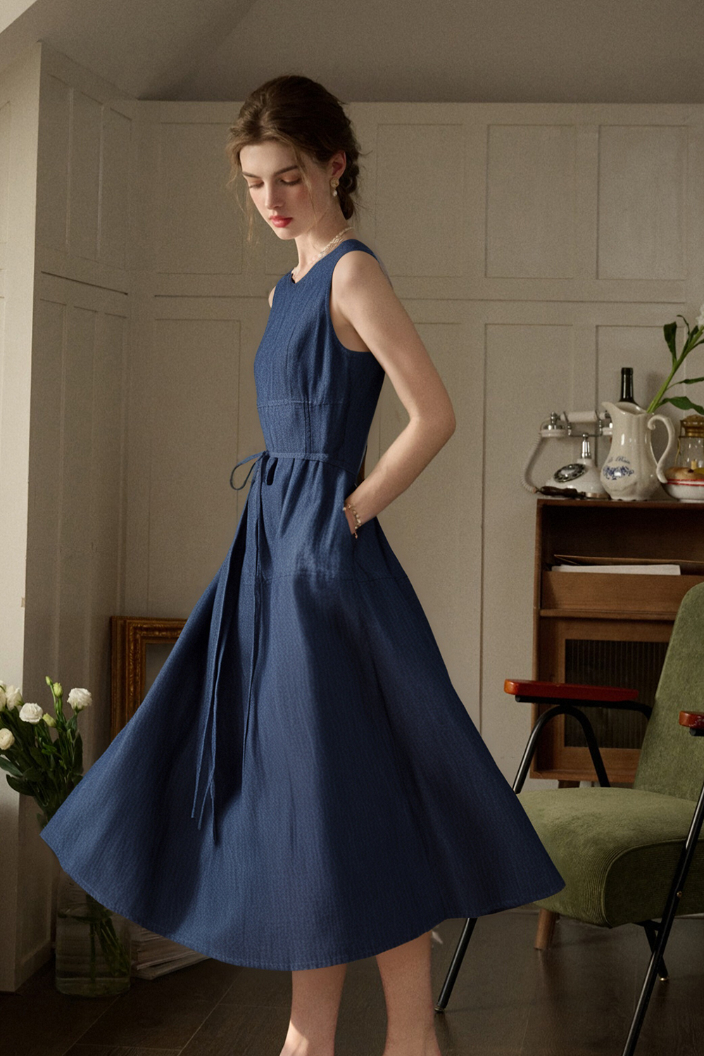 Cotton And Linen Blend Denim Dress