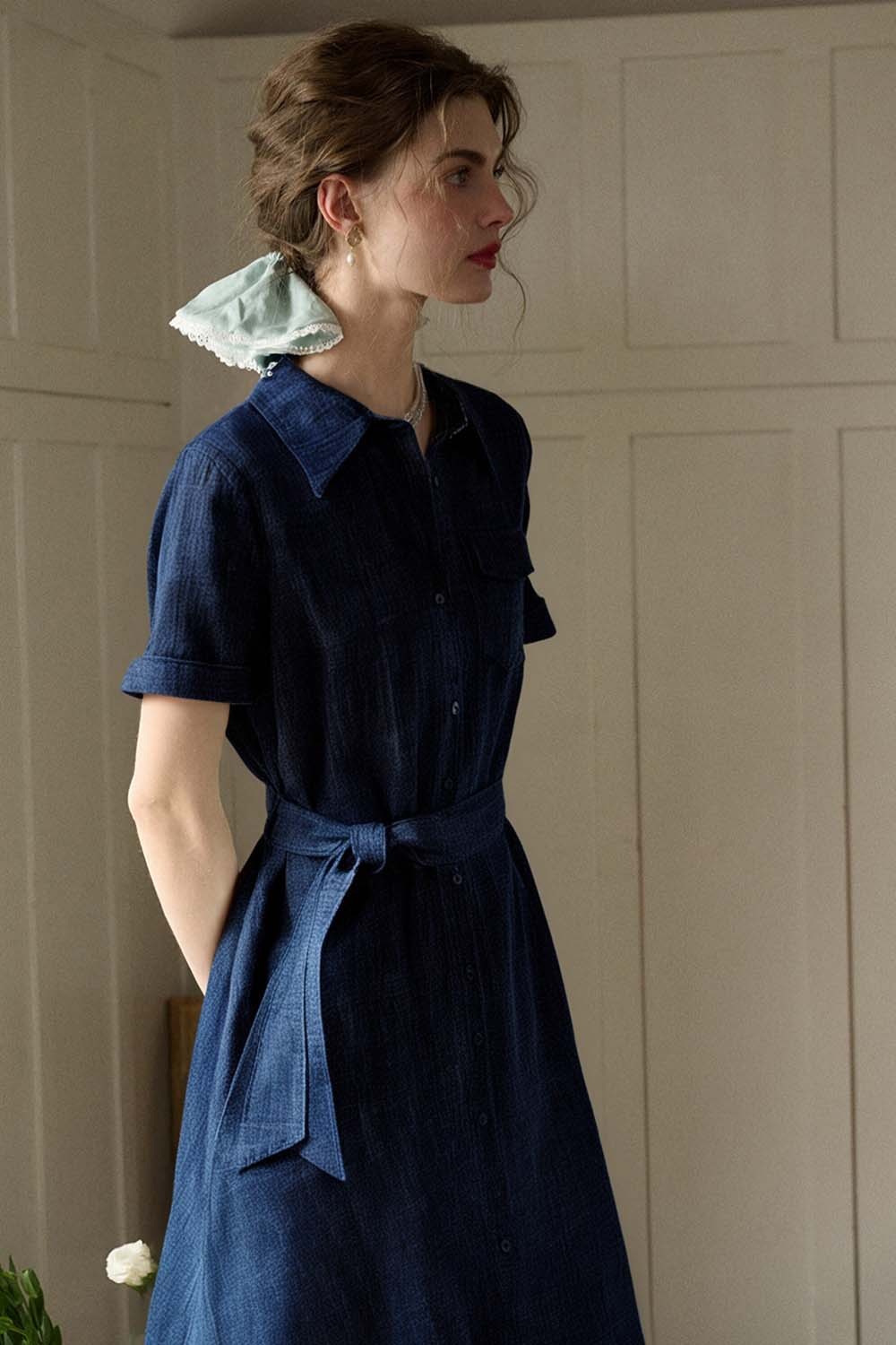 100% Cotton Contrast Denim Dress