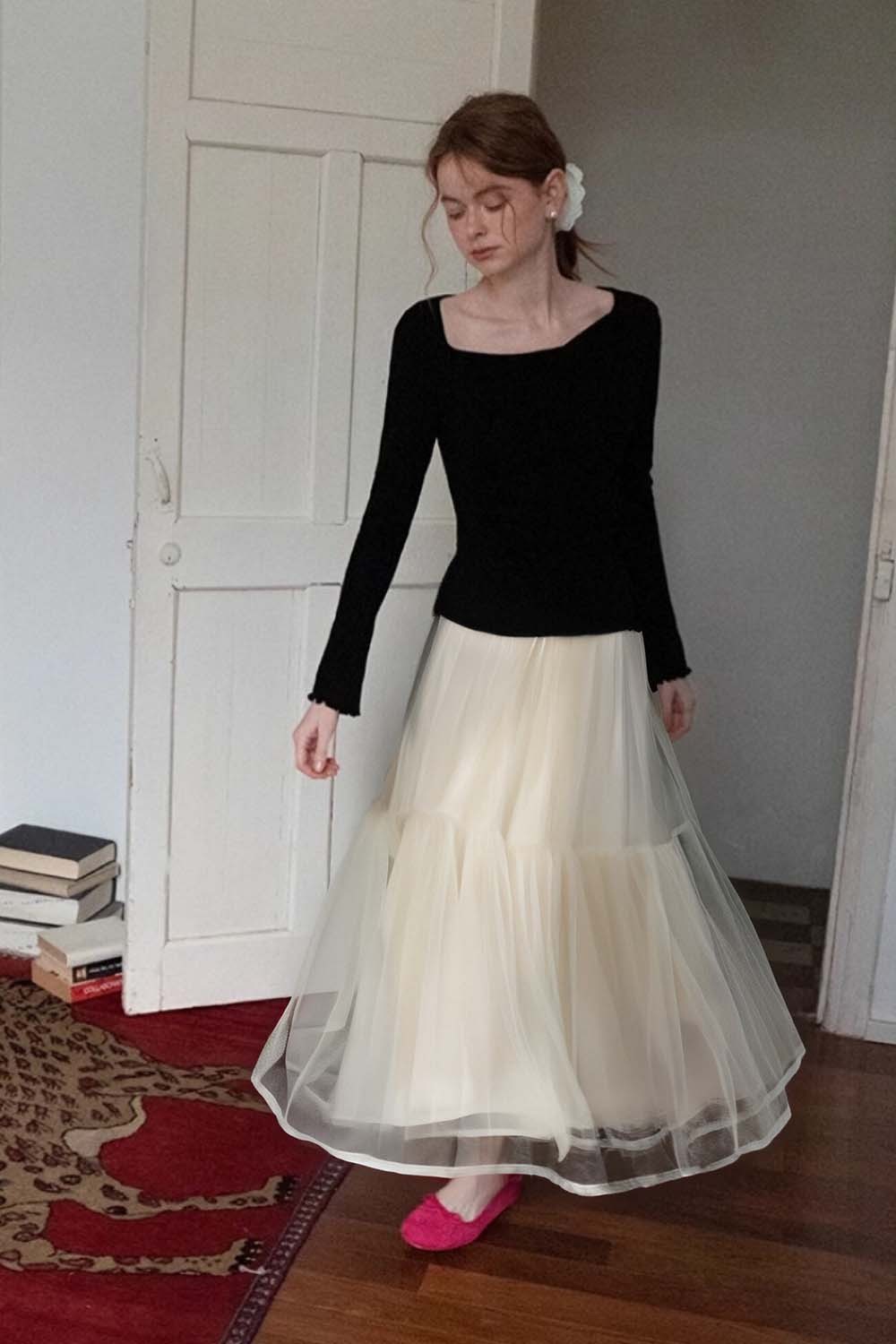 Double-Layered Mesh Puffy Skirt