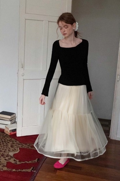 Double-Layered Mesh Puffy Skirt