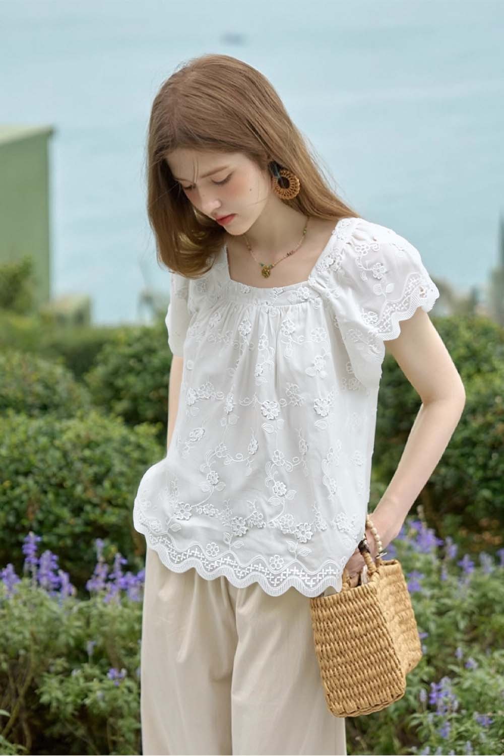 100% Cotton 3D Flower Shirt