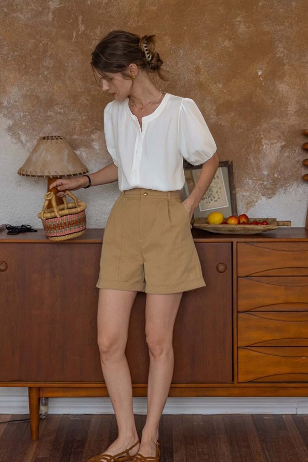 Mid-Waist Solid Color Elegant Shirt