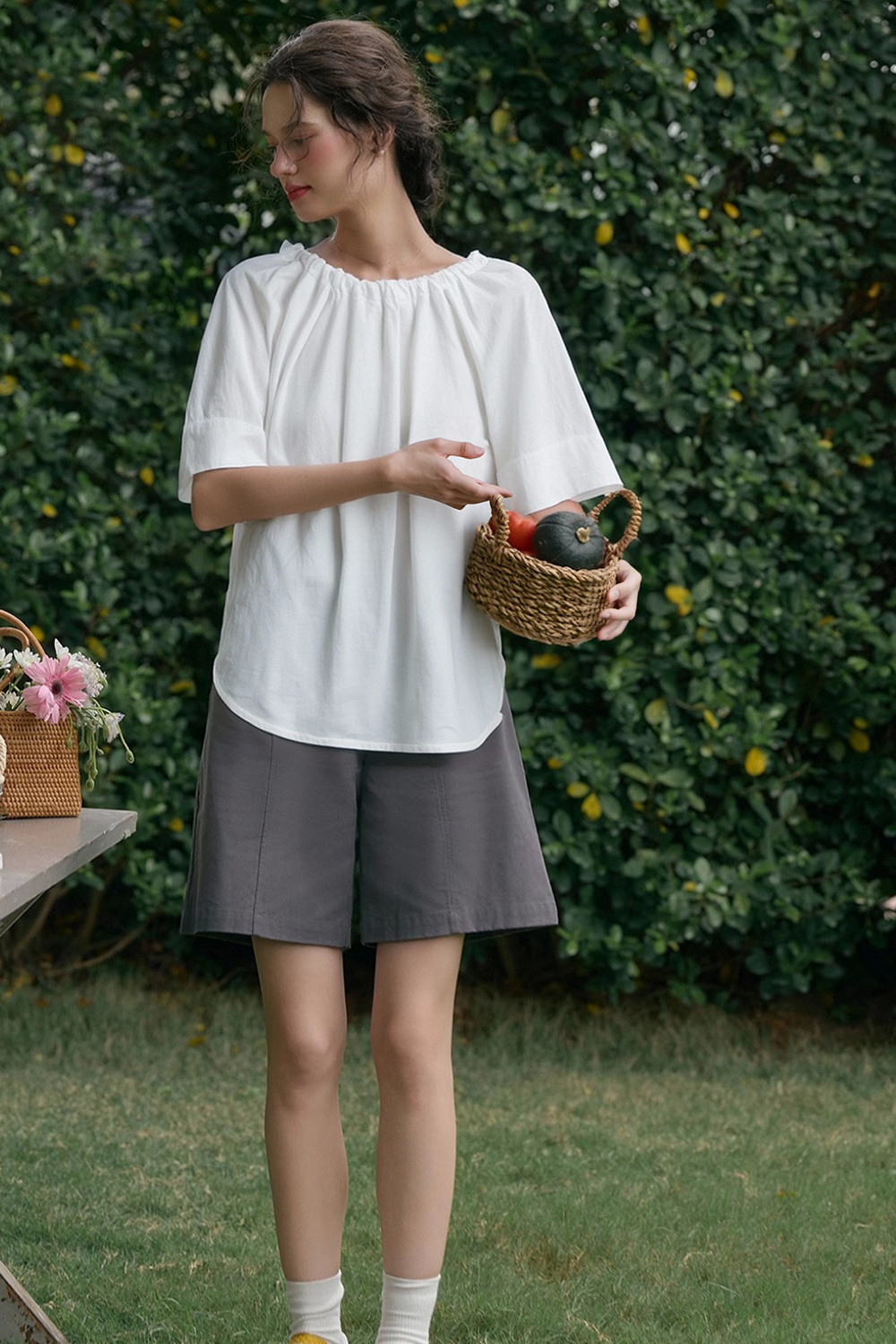 100% Cotton Ruffled Round Neck Shirt