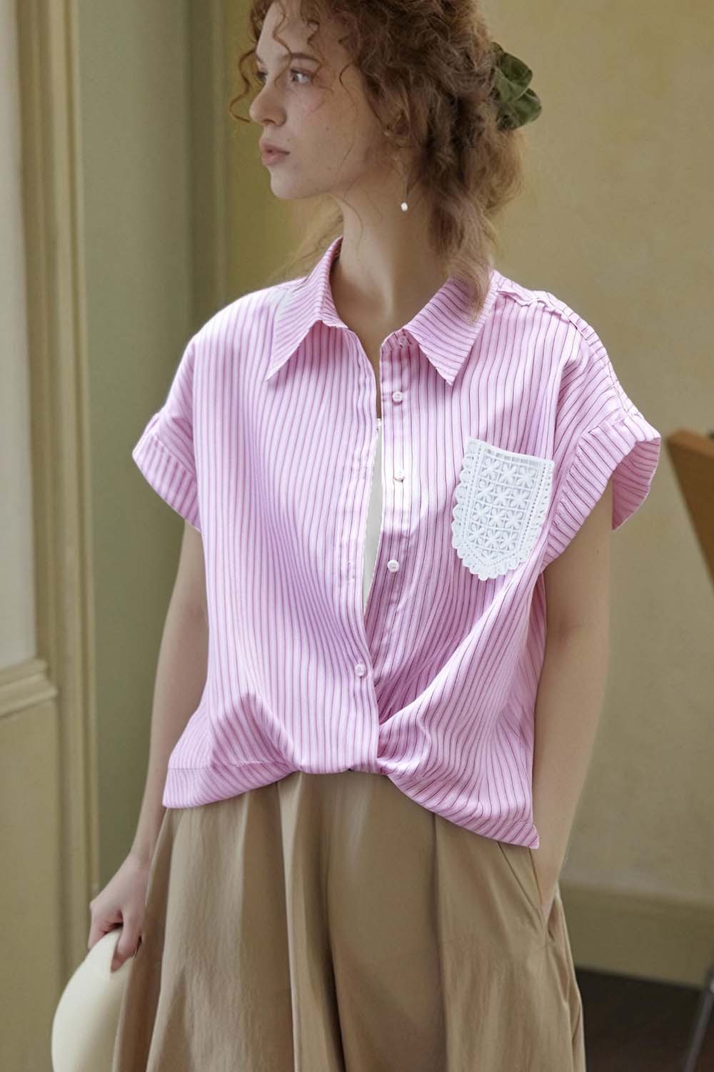 Lace Pocket Striped Shirt