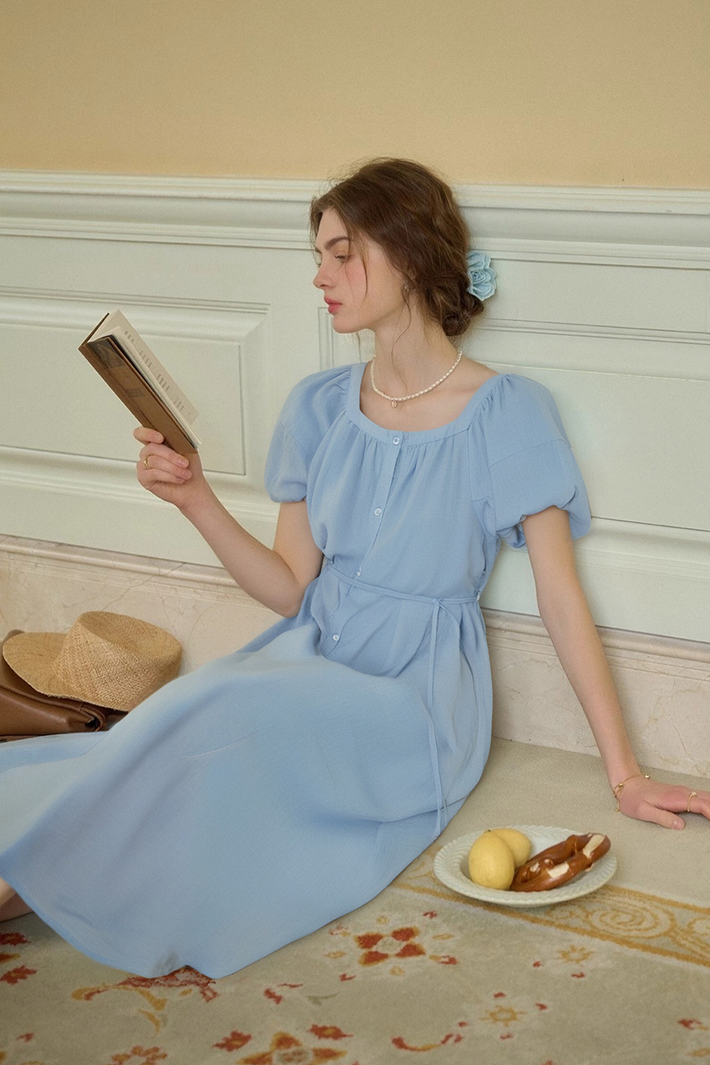 Cotton And Linen Blended Square Neck Dress
