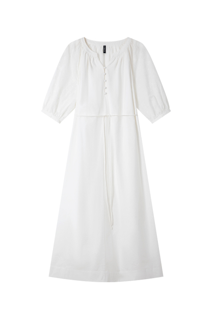 Cotton Lace-Up Straight Dress