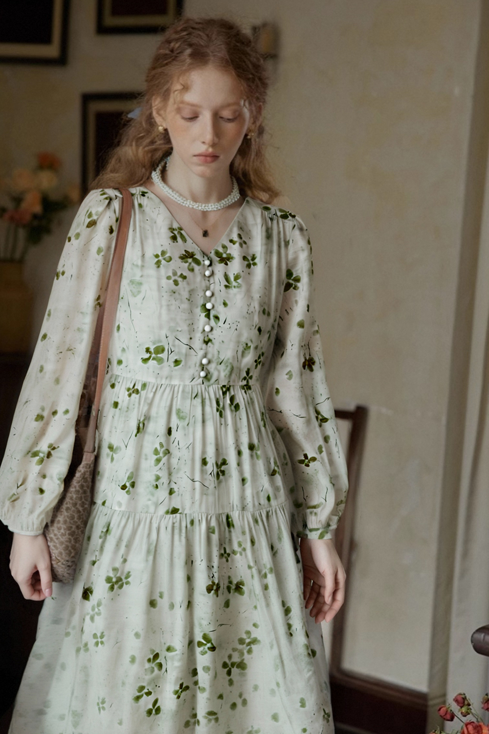V-Neck Waist Floral Dress