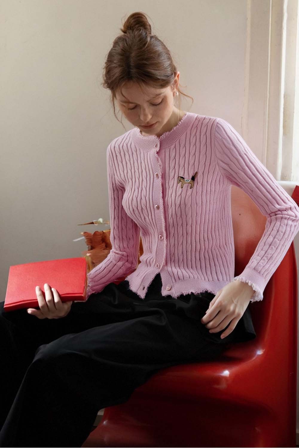Pony Embroidered Knitted Cardigan