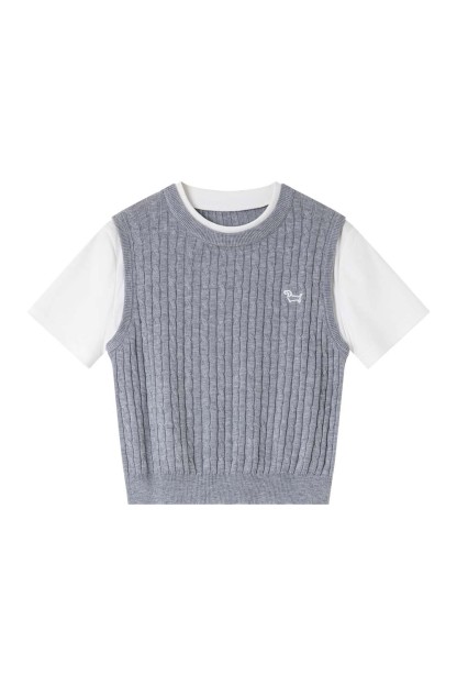 Wool Blend Fake Two-Piece Sweater