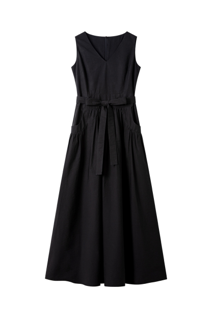 V-Neck Sleeveless Solid Color Dress