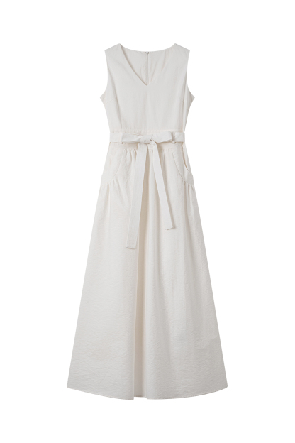 V-Neck Sleeveless Solid Color Dress