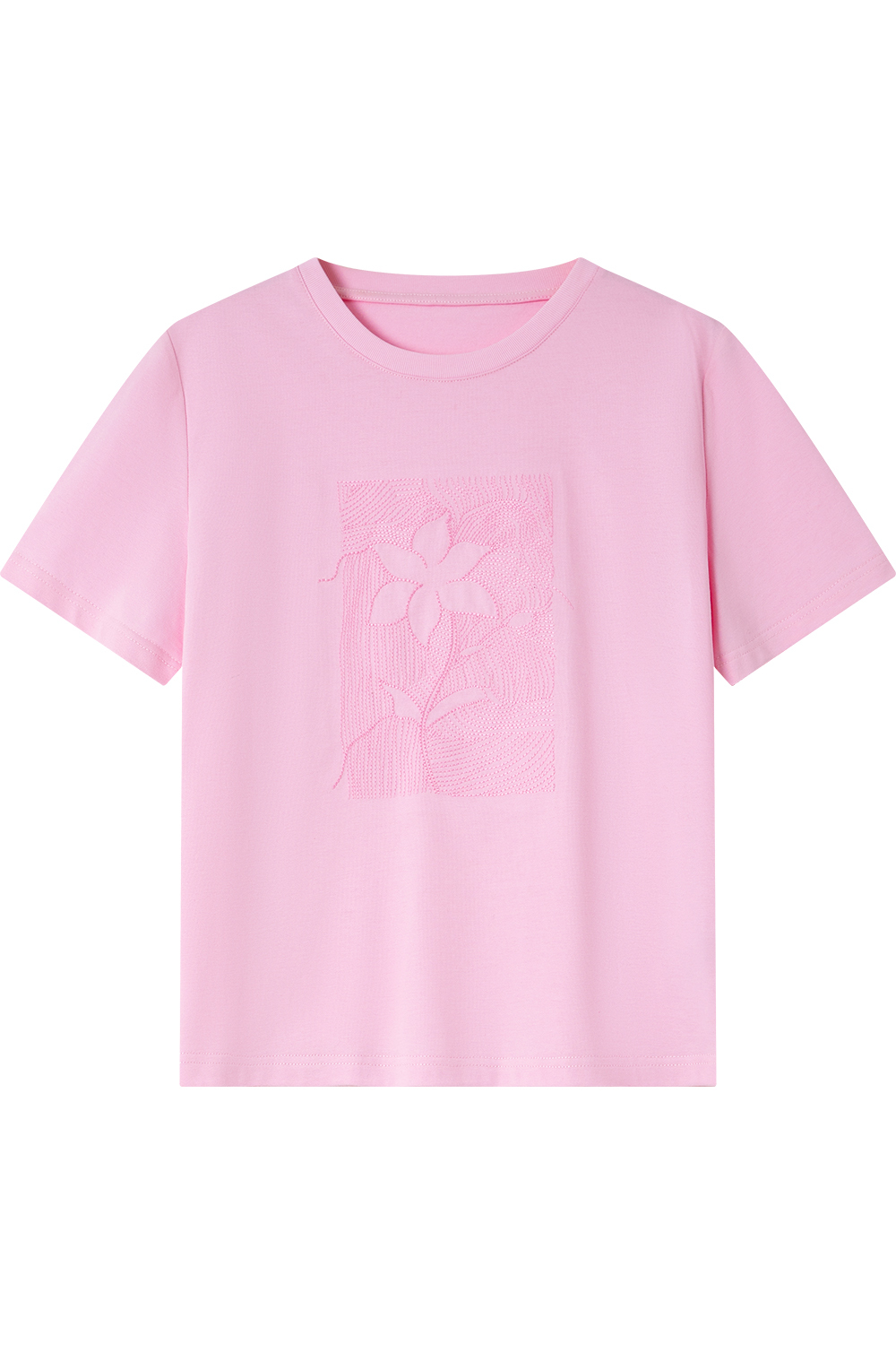 100% Cotton Flower Embroidered T-Shirt