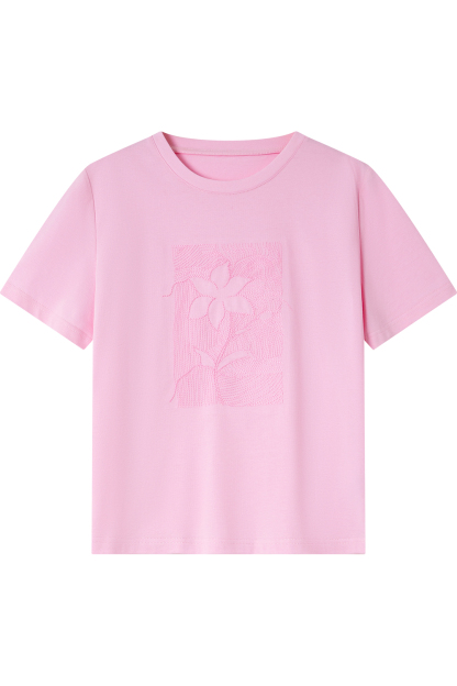 100% Cotton Flower Embroidered T-Shirt