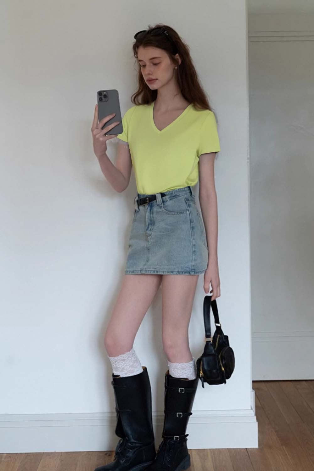 Pure Color V-Neck Casual T-Shirt