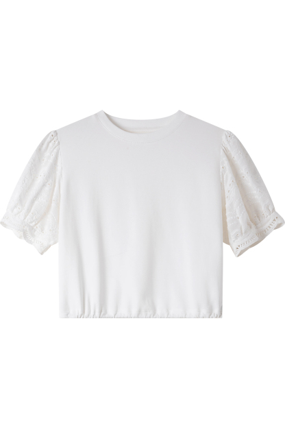 Hollow Puff Sleeve Short T-Shirt