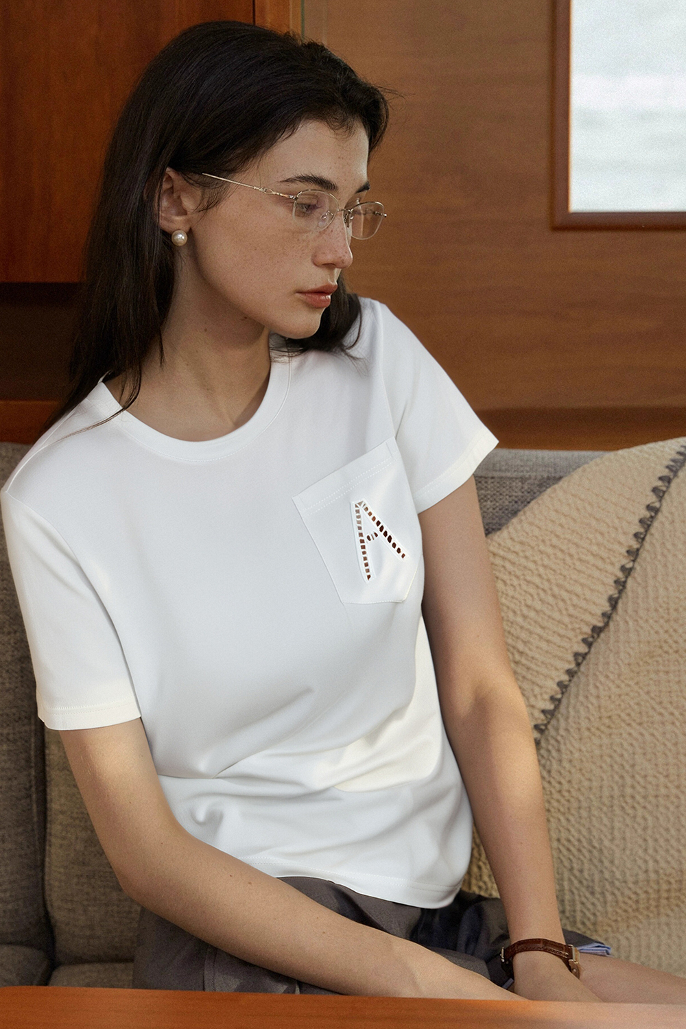 Hollow A Letter Embroidered T-Shirt