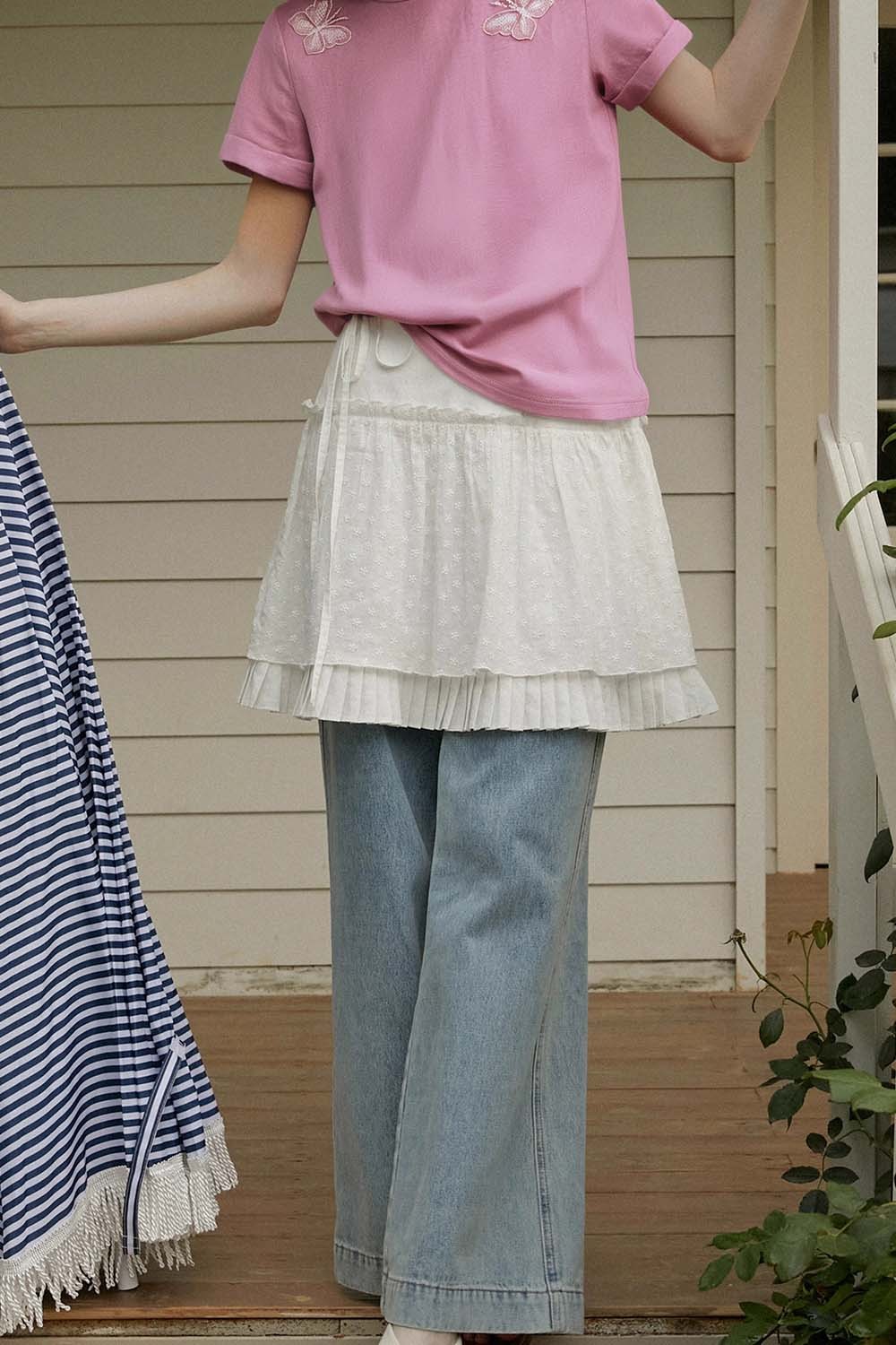 Lace Butterfly Solid Color T-Shirt