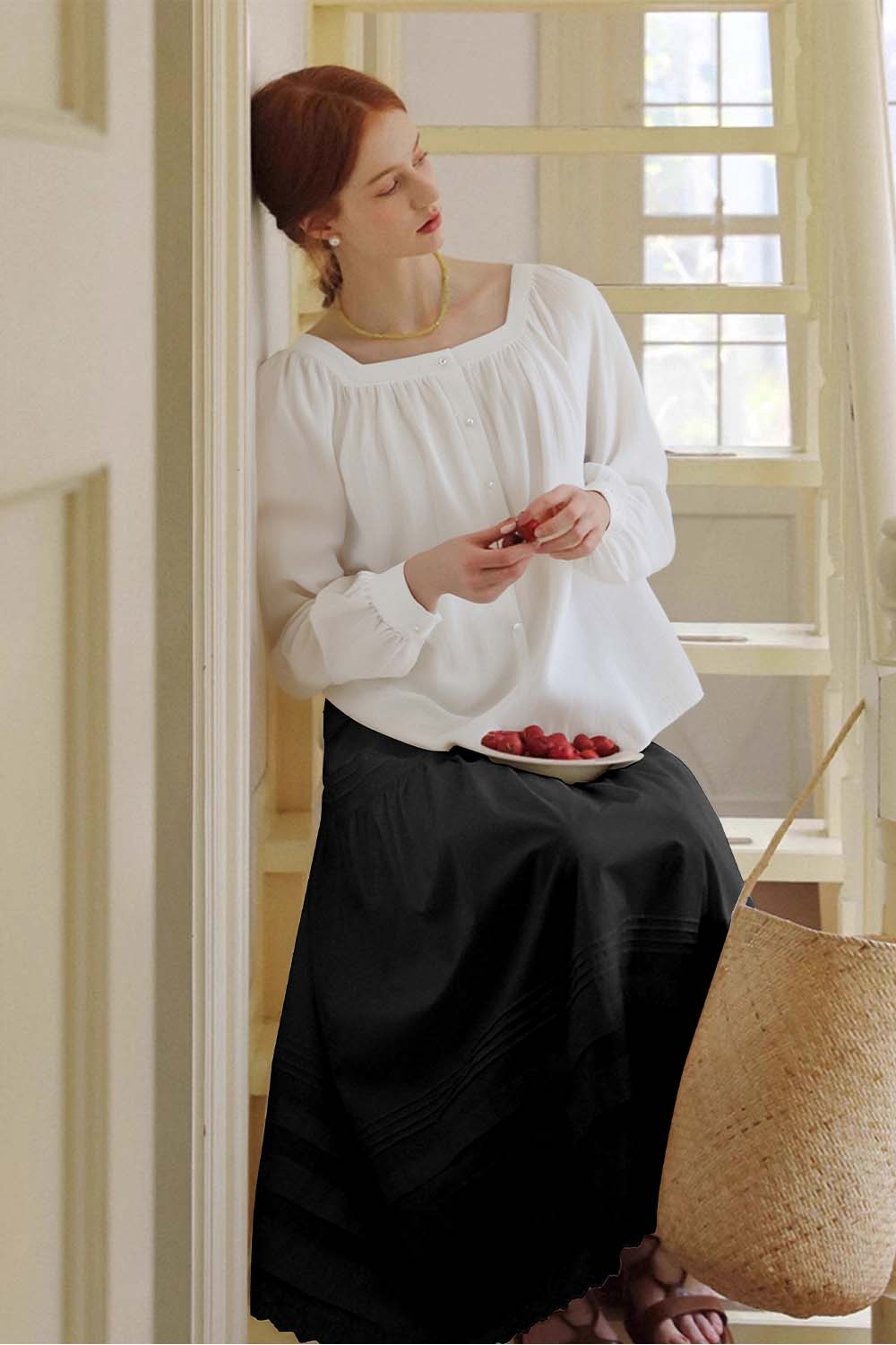100% Cotton Square Neck Loose Shirt