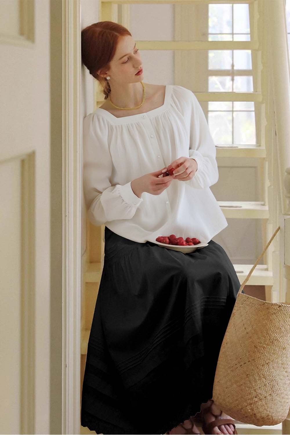 100% Cotton Square Neck Loose Shirt