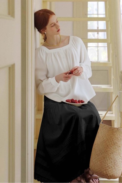 100% Cotton Square Neck Loose Shirt