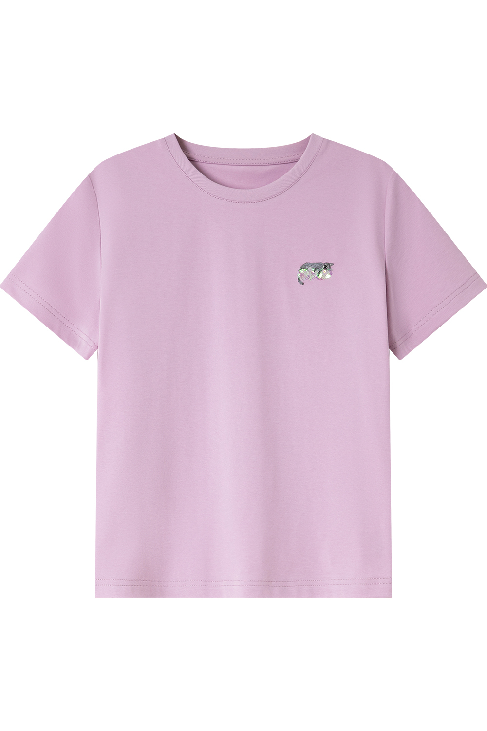 Kitten Sequin Embroidered Straight T-Shirt