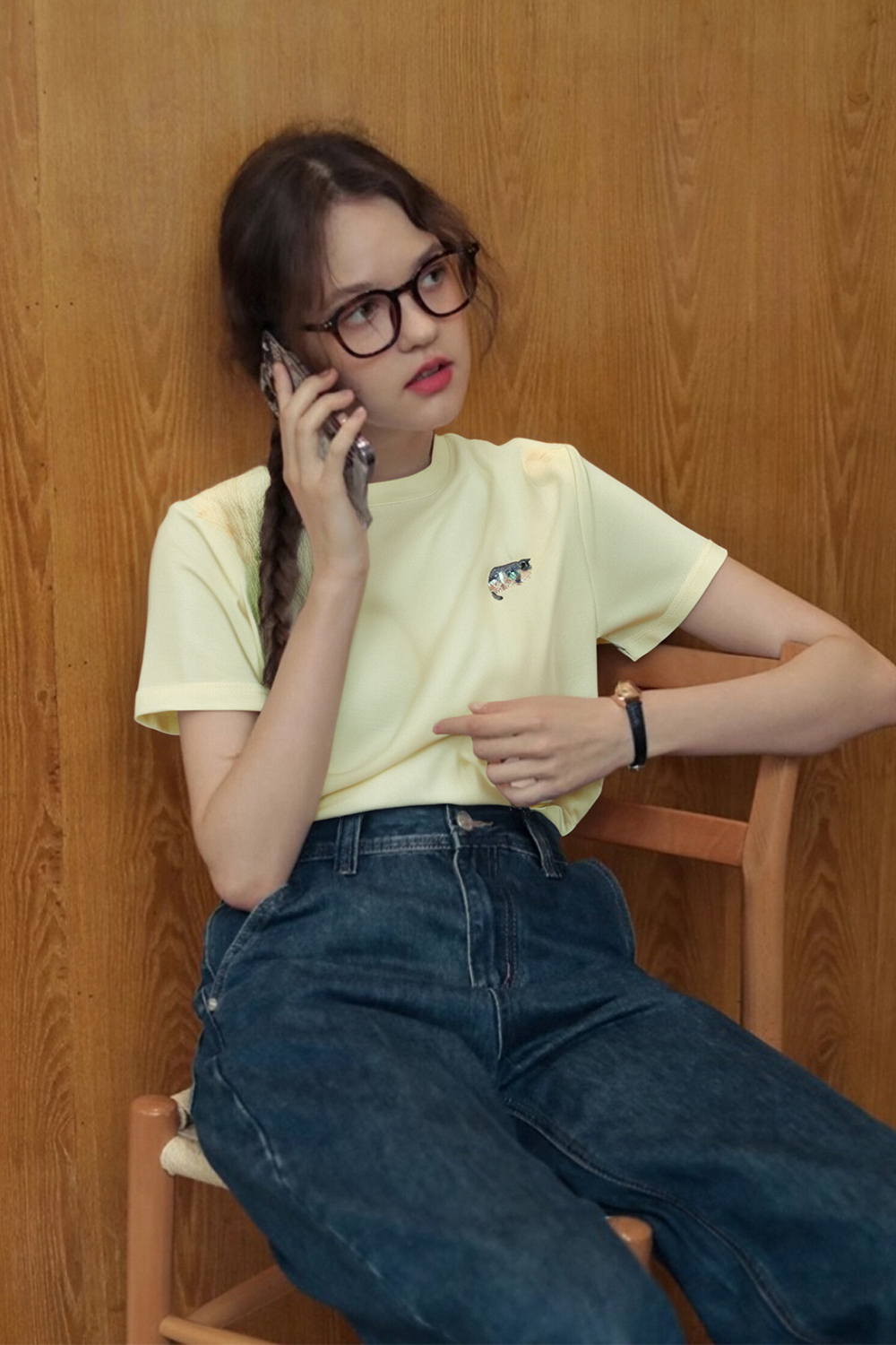 Kitten Sequin Embroidered Straight T-Shirt