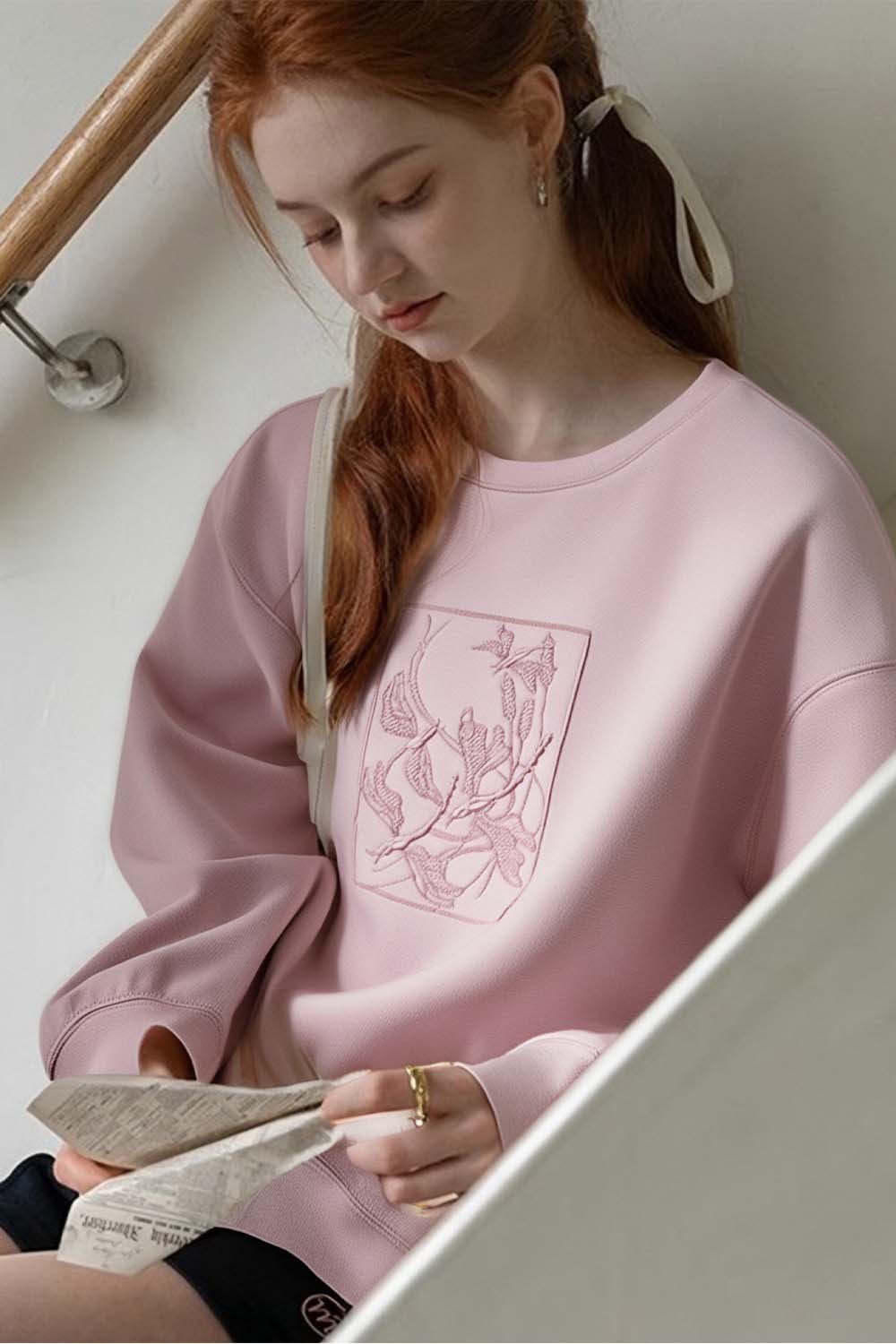 Pink Embroidered Sweatshirt