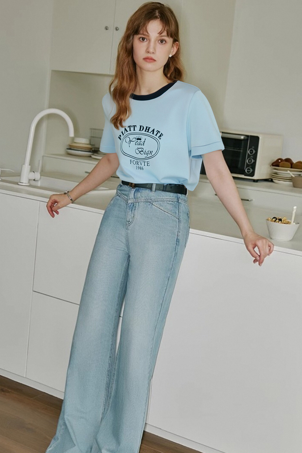 Round Neck Printed Decorative Straight T-Shirt