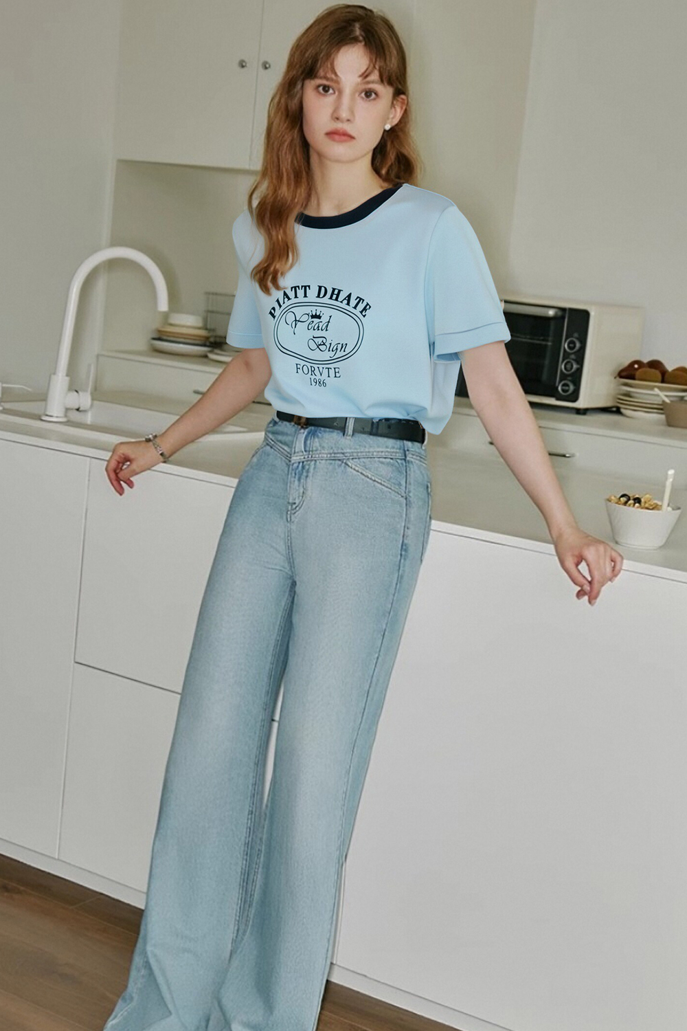 Round Neck Printed Decorative Straight T-Shirt